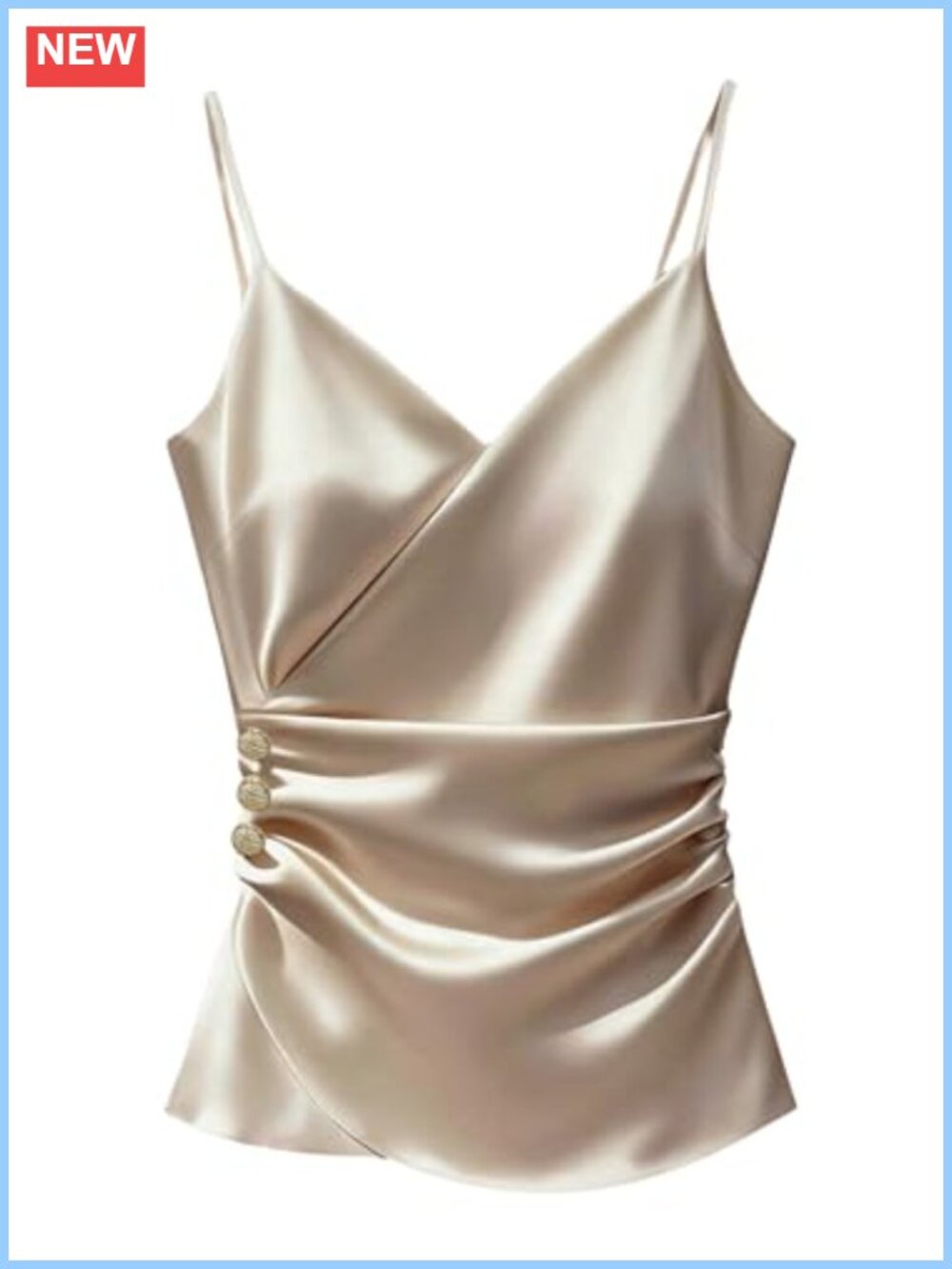 Satin Silk V-Neck Ruched Cami Tank Top Dressy Work Top